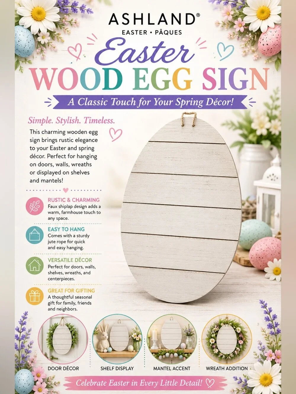 🌞Ashland White Easter Wood Egg Sign